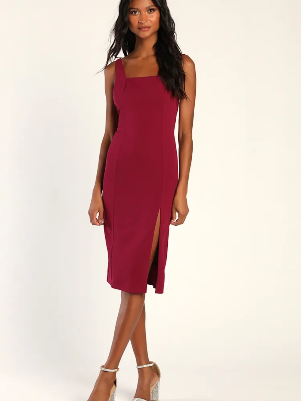 NWT Lulus Style Moment Magenta Bodycon Midi Dress - M